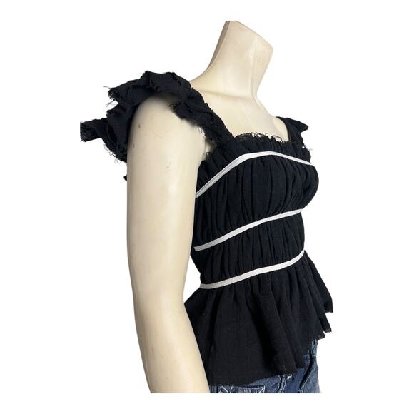 Sky to Moon Flutter Sleeve Smocked Babydoll Top Black Women's Size S Summer Cute - Picture 9 of 11